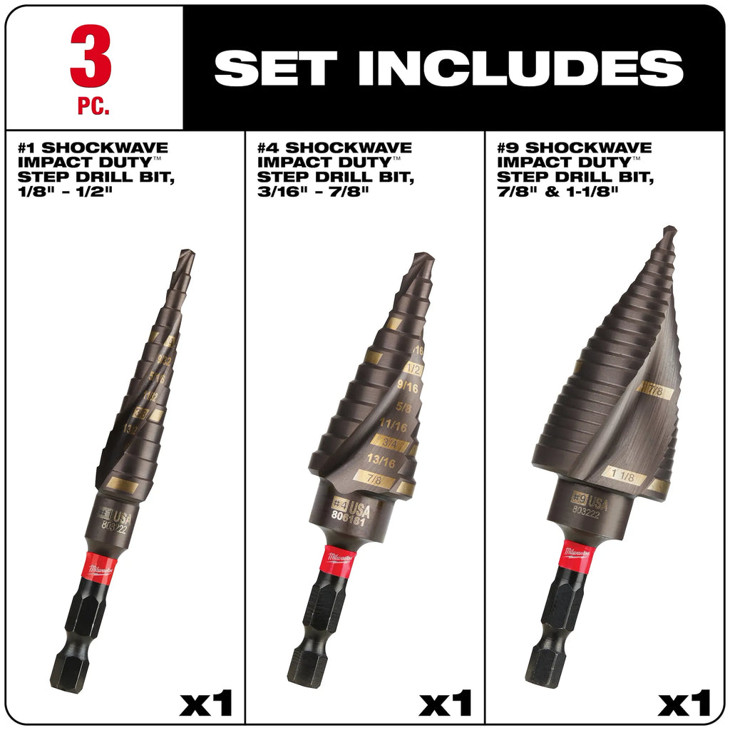 Milwaukee 48-89-9257 SHOCKWAVE Impact Duty Titanium Step Bit Kit 3PC