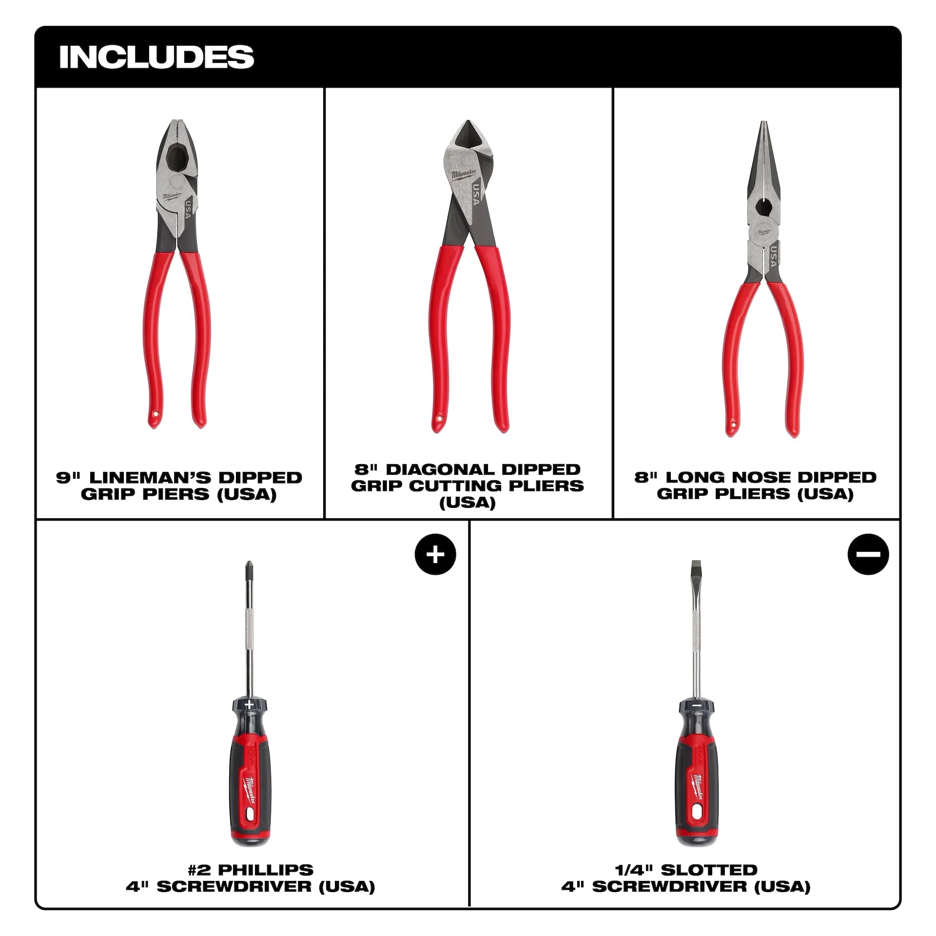 Milwaukee MT500-5 5PC Dipped Grip Cutting Pliers & Cushion Grip Screwdrivers Set