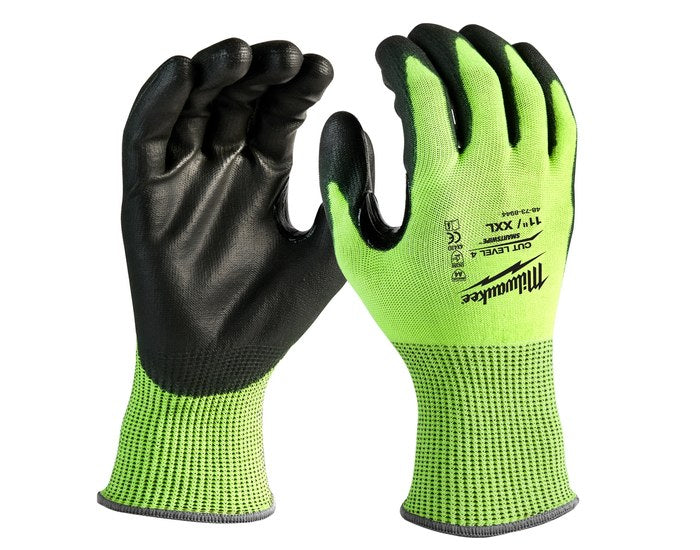 Milwaukee High Visibility Level 4 Cut Resistant Polyurethane Dipped Work Gloves