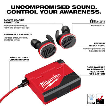 Milwaukee 2191-21 REDLITHIUM USB Jobsite Ear Buds (Missing Extra Ear Tips)