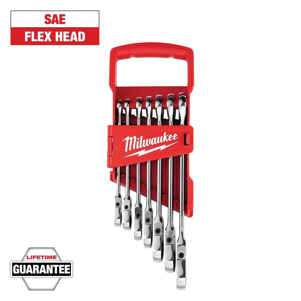 Milwaukee 48-22-9429 Flex-Head Ratcheting Combination Wrench Set SAE 7PC (Open Box)