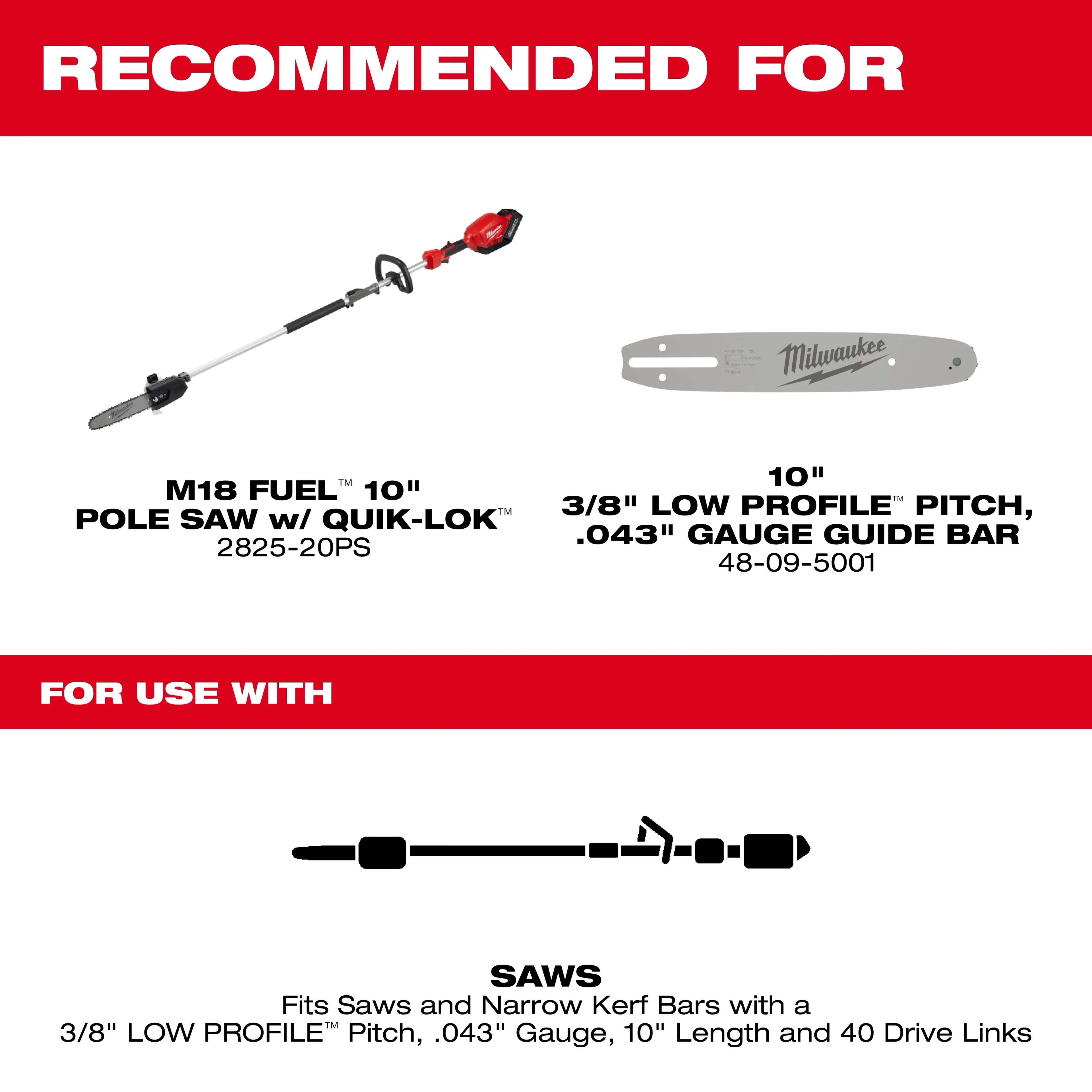 Milwaukee 49-16-2723 10" 3/8" LOW PROFILE™ Pitch, .043" Gauge Saw Chain
