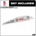 Milwaukee 48-00-5701 5PC The WRECKER Multi-Material SAWZALL Blade 6" 7/11 TPI