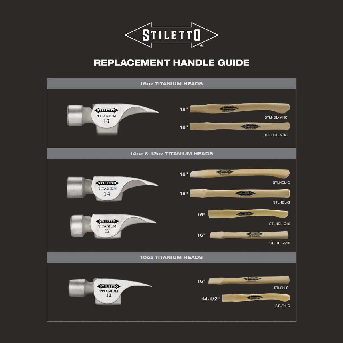Stiletto STLHDL-C16 16 in. Curved Hickory Replacement Handle