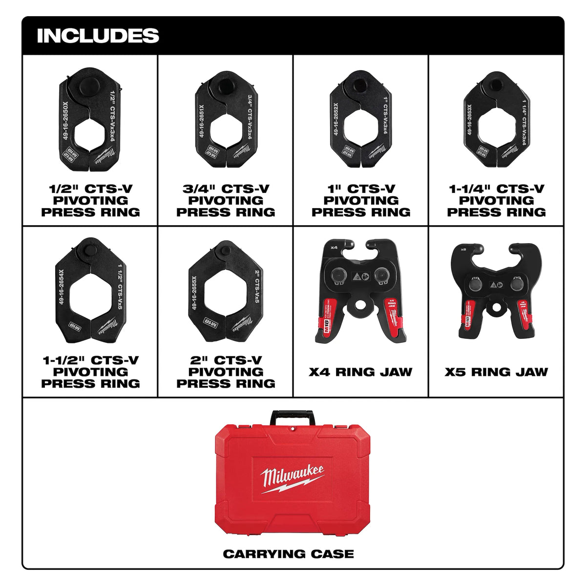 Milwaukee 49-16-2692X 1/2" - 2" CTS-V Pivoting Press Ring Kit for Press Tool