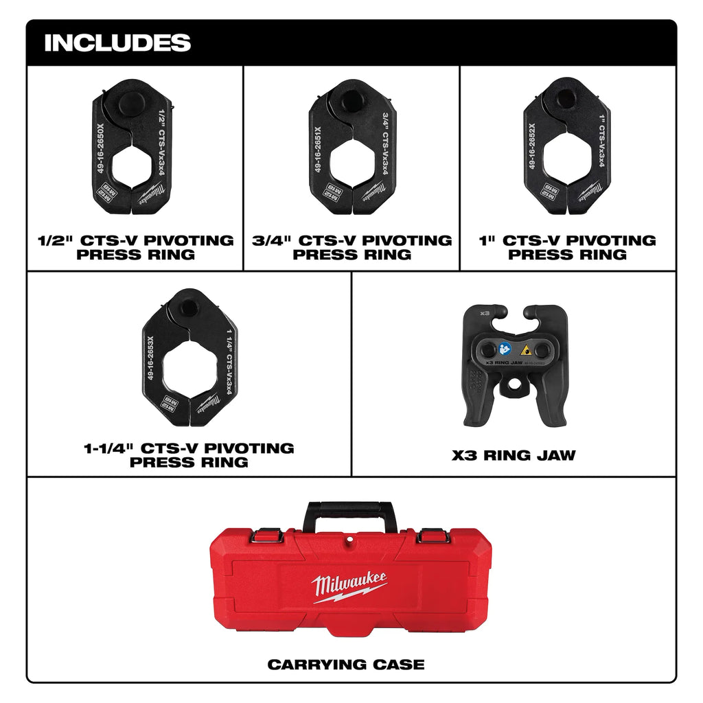 Milwaukee 49-16-2490X 1/2" - 1-1/4"  Pivoting Ring Kit for M12 FORCE LOGIC Press