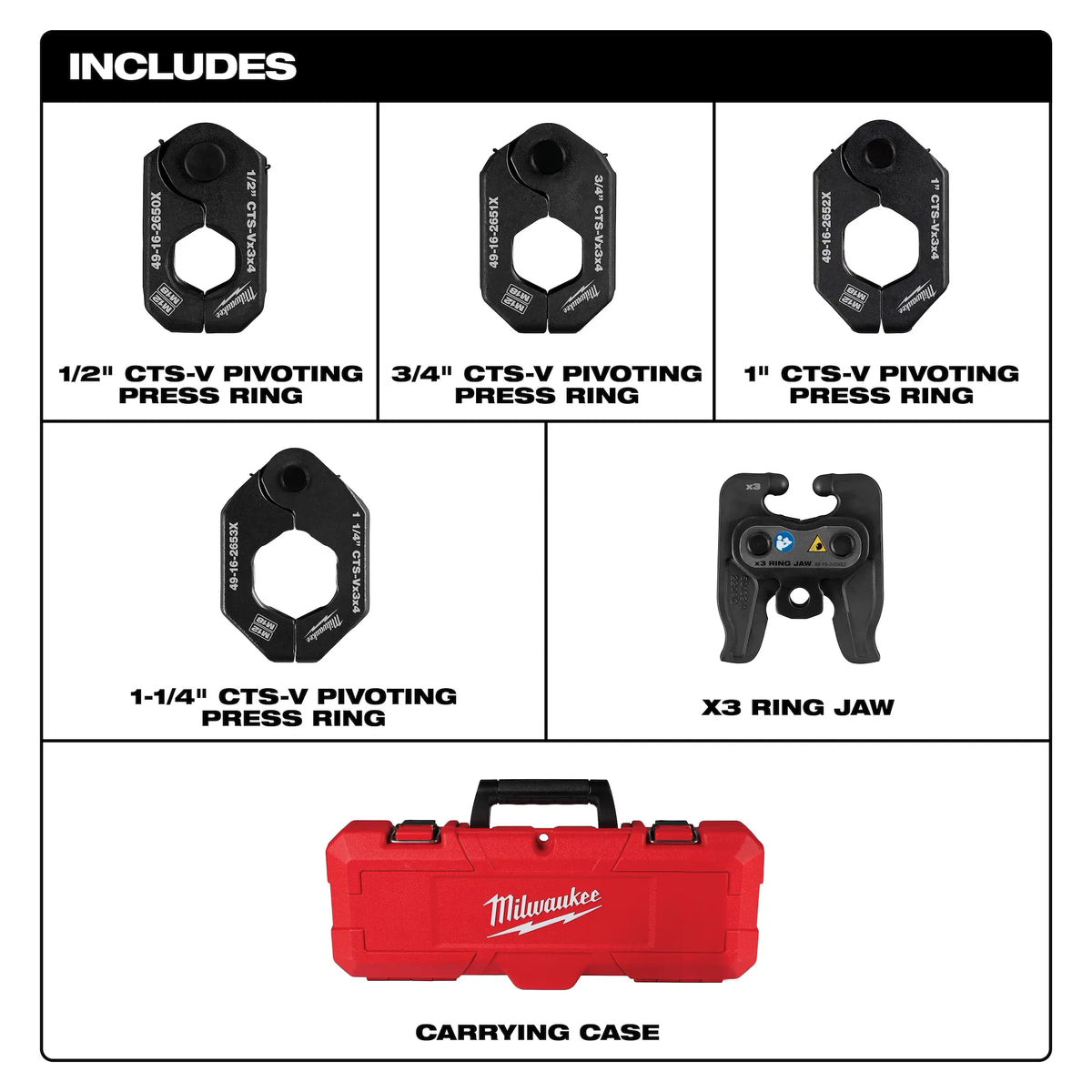 Milwaukee 49-16-2490X 1/2" - 1-1/4"  Pivoting Ring Kit for M12 FORCE LOGIC Press