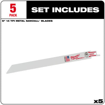 Milwaukee 48-00-5187 5PC 9" 14 TPI SAWZALL Blades