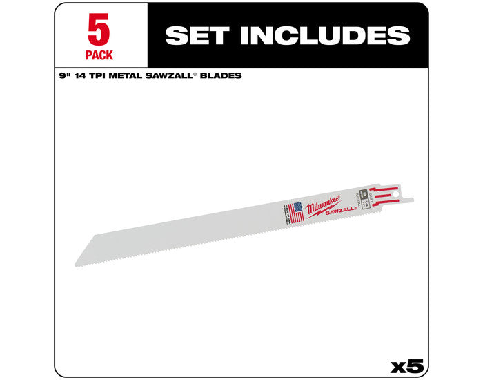 Milwaukee 48-00-4788 5PC 9" 18 TPI The Torch Ice Hardened SAWZALL Blades