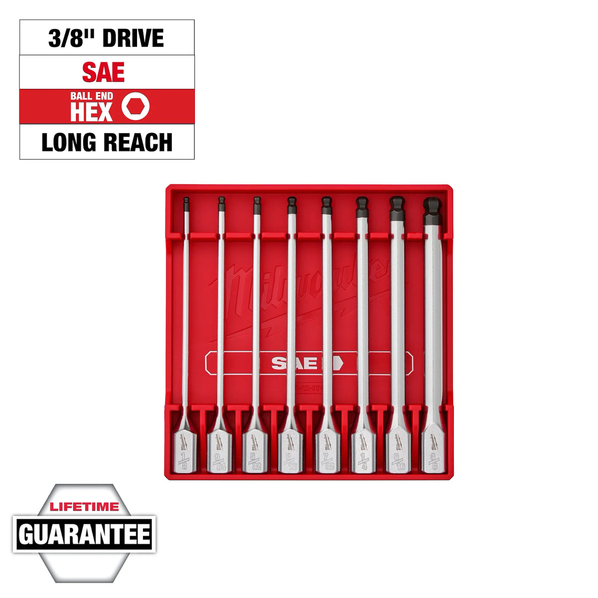Milwaukee 48-22-9549 3/8" Drive SAE Long Ball End Hex Bit Socket Set 8pc