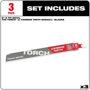 Milwaukee 48-00-5302 3PC 9" 8TPI The TORCH with CARBIDE TEETH