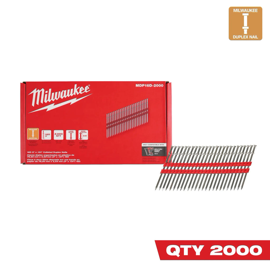 Milwaukee MDP16D-2000 16D 3" x .131" Collated 21-Degree Duplex Nails 2000CT
