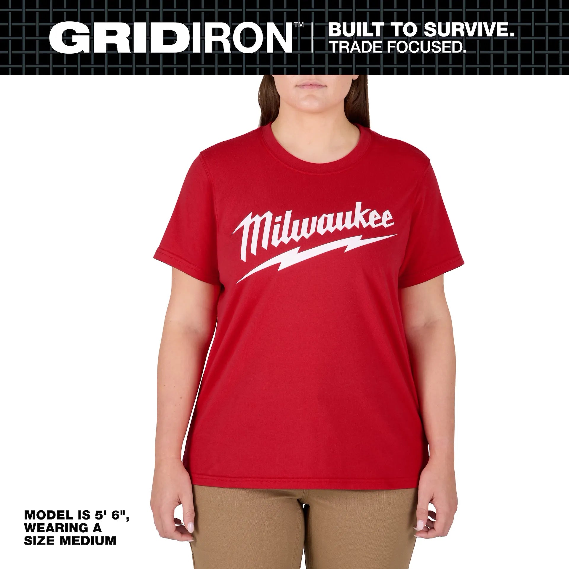 Milwaukee F453R Women's Red GRIDIRON Logo Tee