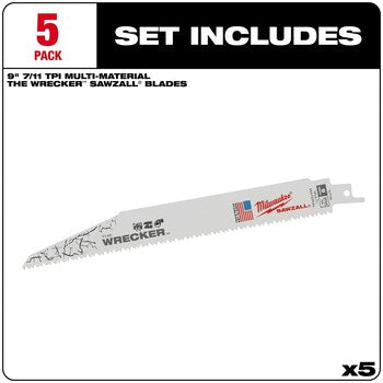 Milwaukee 48-00-5706 5PC The WRECKER Multi-Mat SAWZALL Blade 9" 7/11TPI