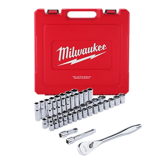 Milwaukee 48-22-9010 47pc 1/2" Drive Metric & SAE Ratchet & 4 FLAT Side Sockets