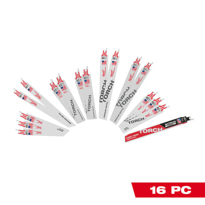 Milwaukee 49-22-1216D SAWZALL Metal Cutting Blade W/9" 8 TPI TORCH Blade 17PC