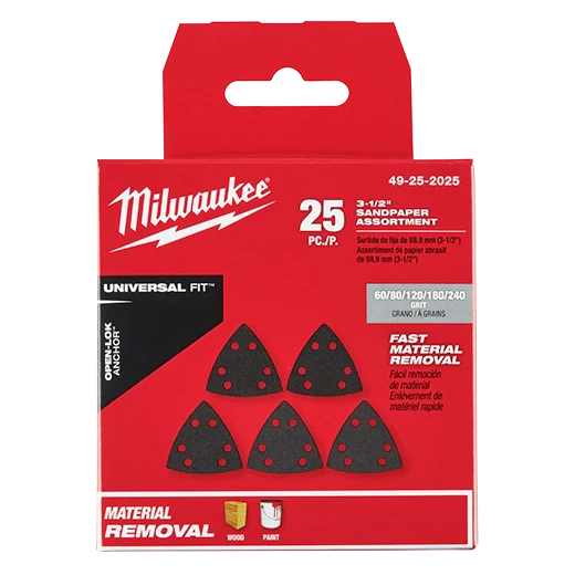 Milwaukee 49-25-2025 3-1/2" TRIANGLE SANDPAPER VARIETY PACK 25PC