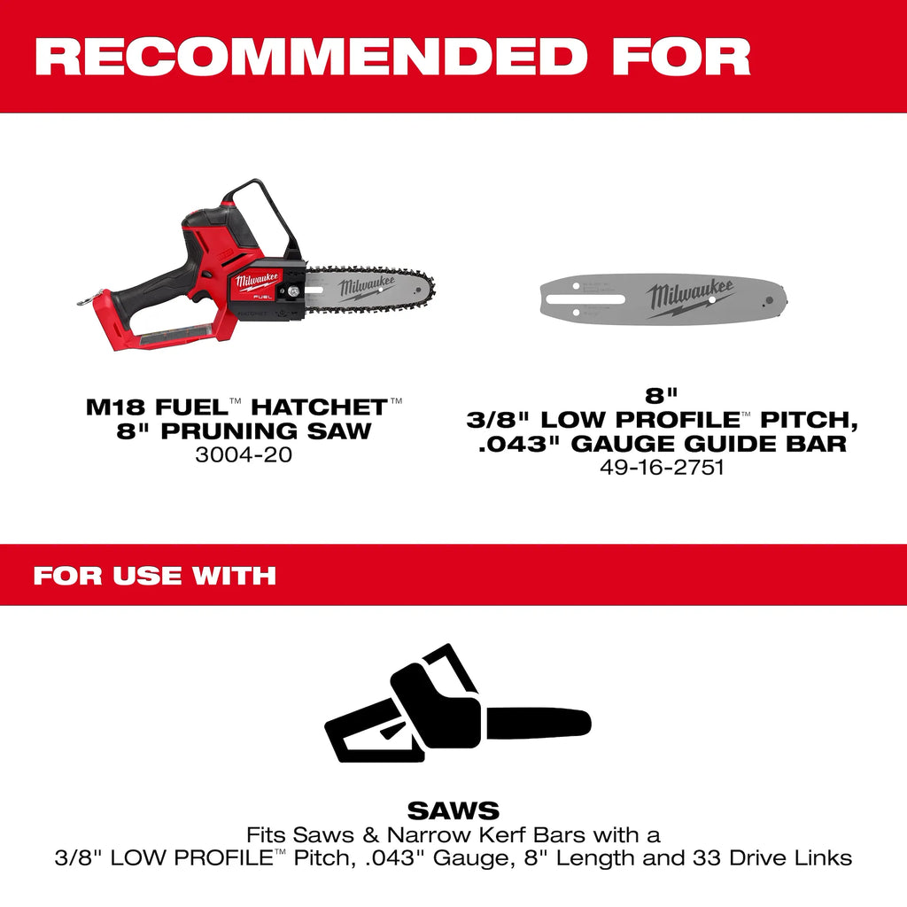 Milwaukee 49-16-2750 8" .043" Gauge Pruning Saw Chain w/ 33-Drive Links