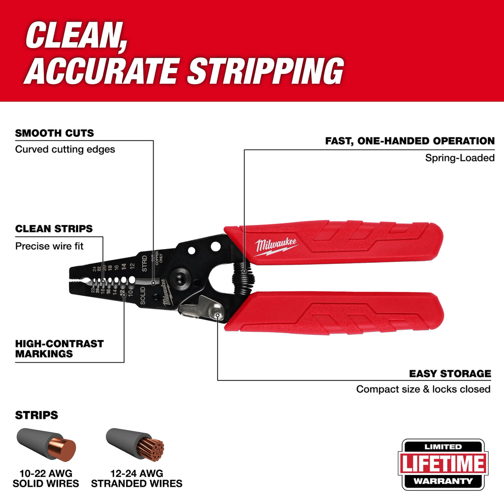 Milwaukee 48-22-3044D 10-24 AWG Compact Comfort Grip Wire Stripper & Cutter