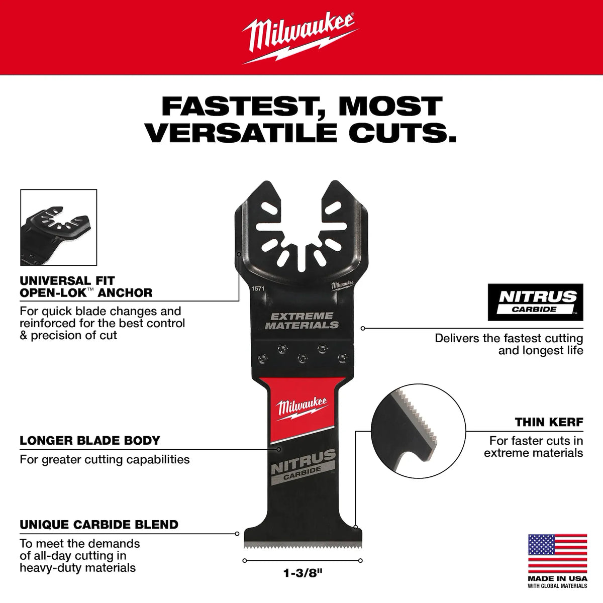 Milwaukee 49-25-1579 1-3/8" Nitrus Carbide Oscillating Multi-Tool Blade 10CT