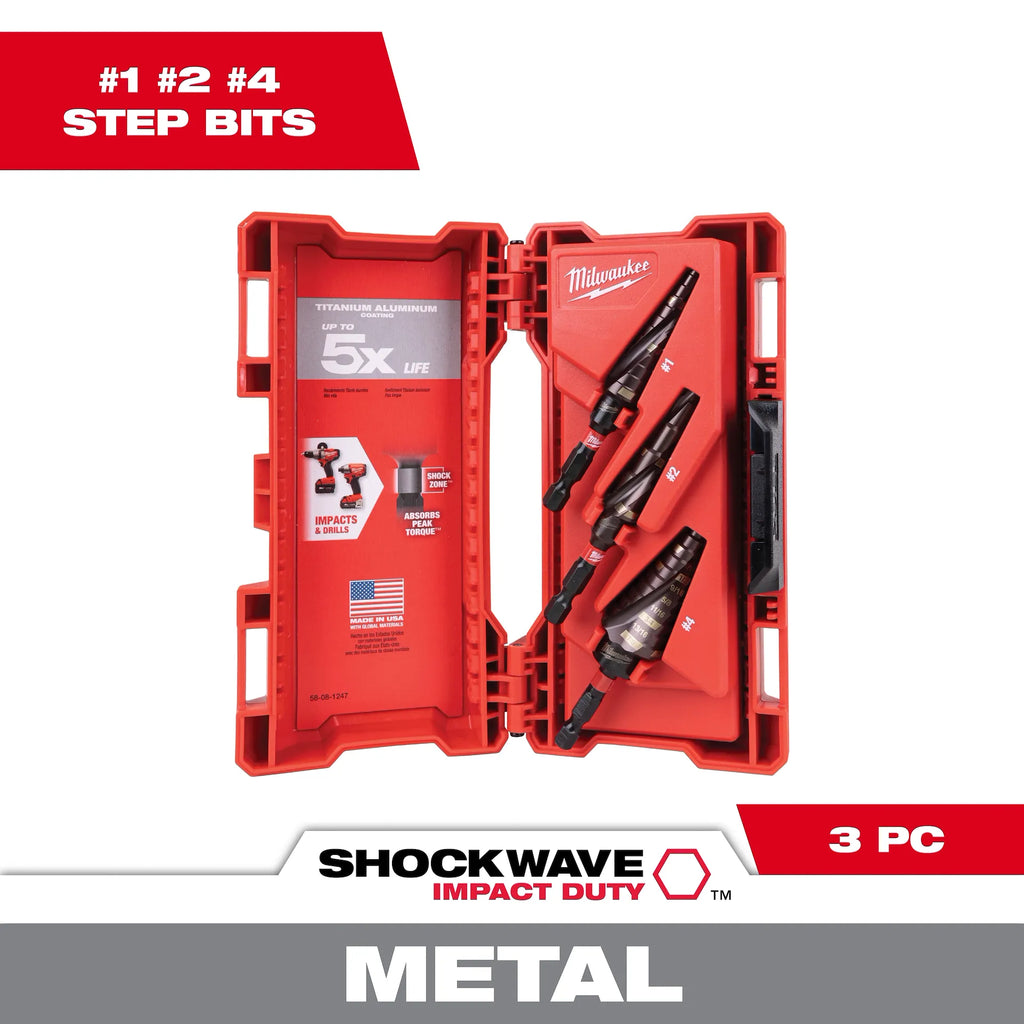 Milwaukee 48-89-9257 SHOCKWAVE Impact Duty Titanium Step Bit Kit 3PC