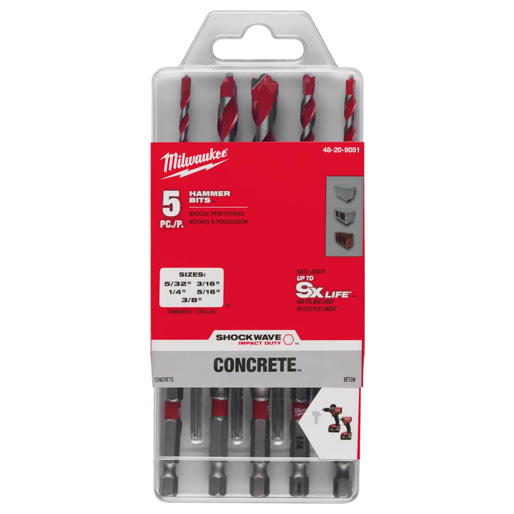 Milwaukee 48-20-9051 5PC SHOCKWAVE Impact Duty Carbide Hammer Drill Bit Set