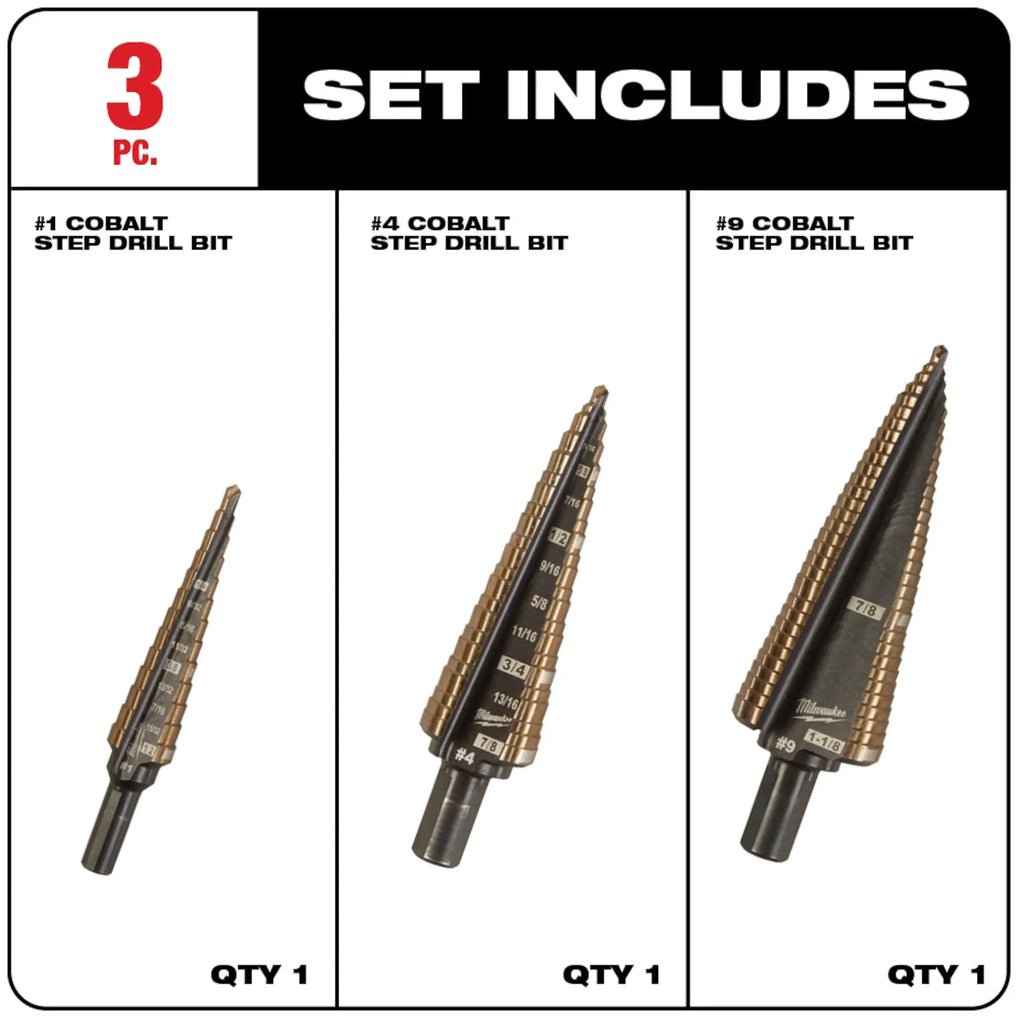 Milwaukee 48-89-9291 Cobalt Step Bit Kit (3-Piece)