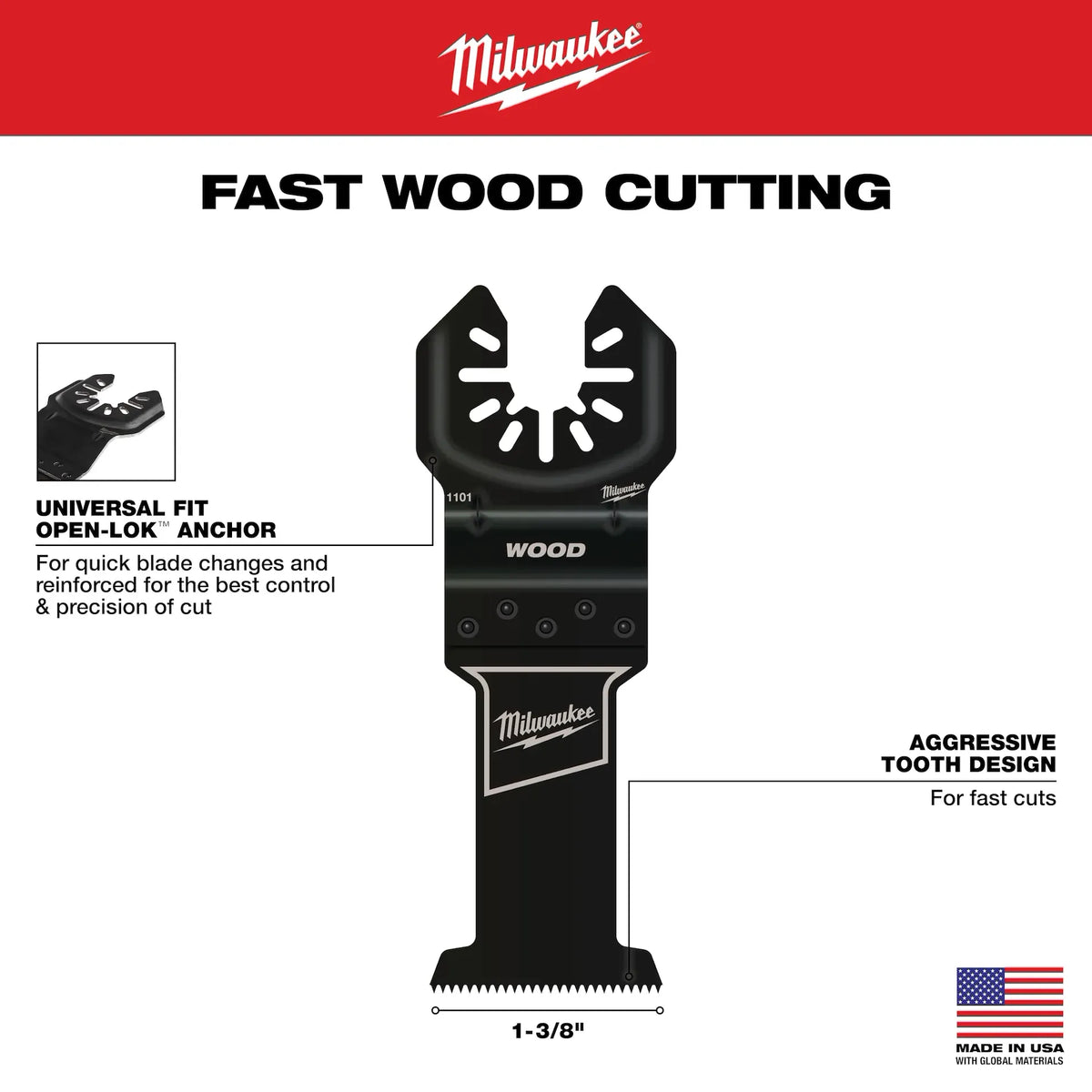 Milwaukee 49-25-1109 1-3/8" Wood Cutting Multi-Tool Oscillating Blade (10-Pack)