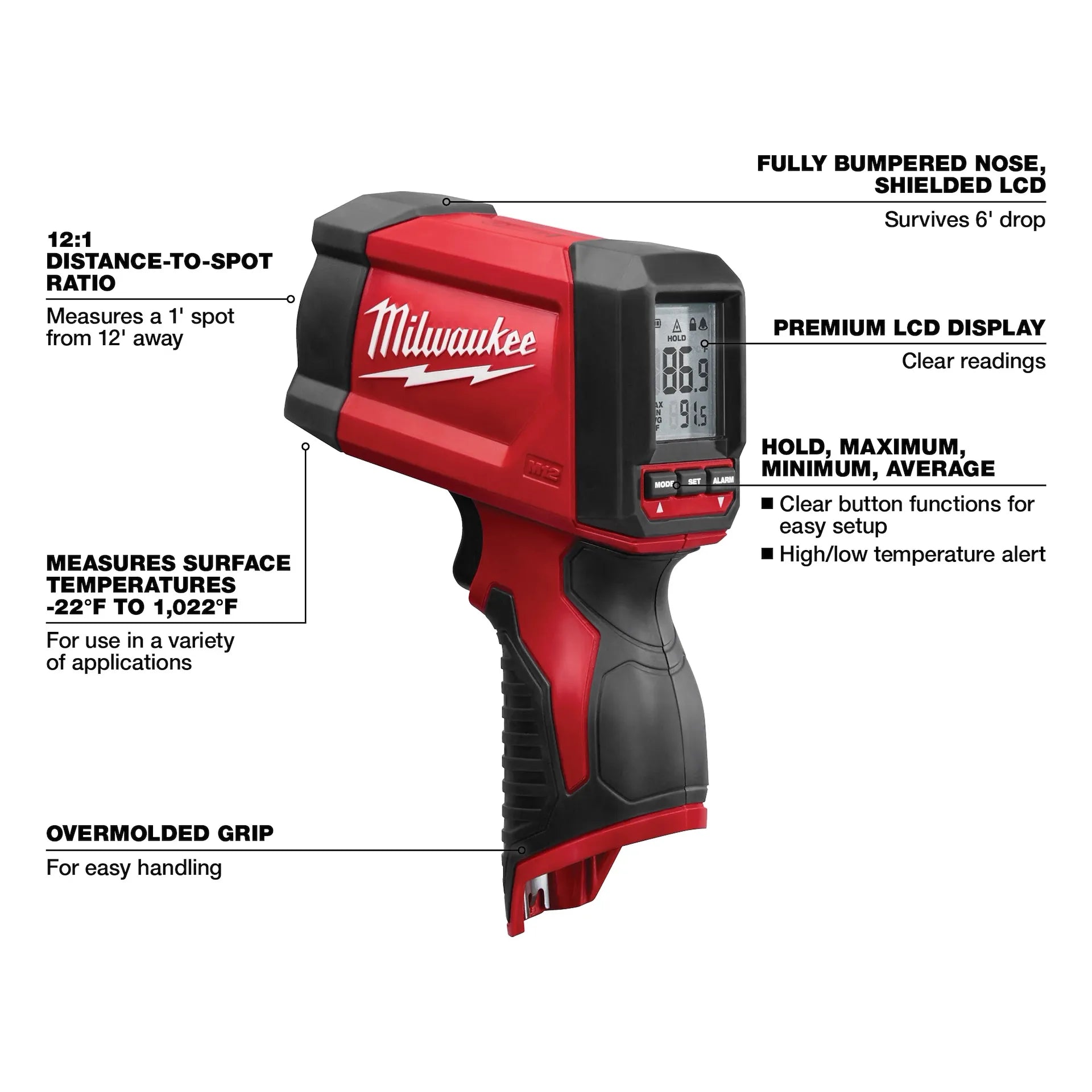 Milwaukee 2278-20 M12 Lithium-Ion Temperature Gun 12/1 Thermometer (Open Box)
