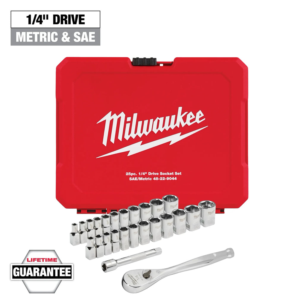 Milwaukee 48-22-9044 1/4" Drive SAE/MET Ratchet & Socket Mechanics Tool Set 25PC