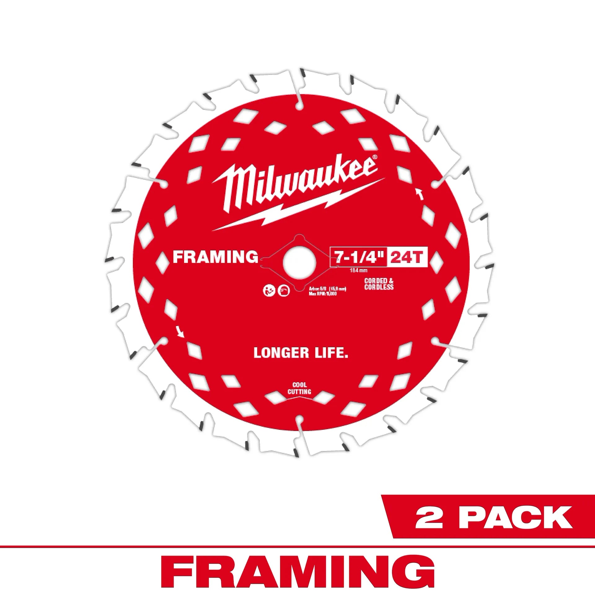 Milwaukee 48-40-0722 7-1/4" 24T Framing Circular Saw Blade (2 PK)