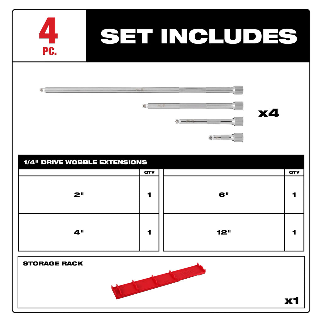 Milwaukee 48-22-9350 1/4 in. Drive Wobble Extension Set