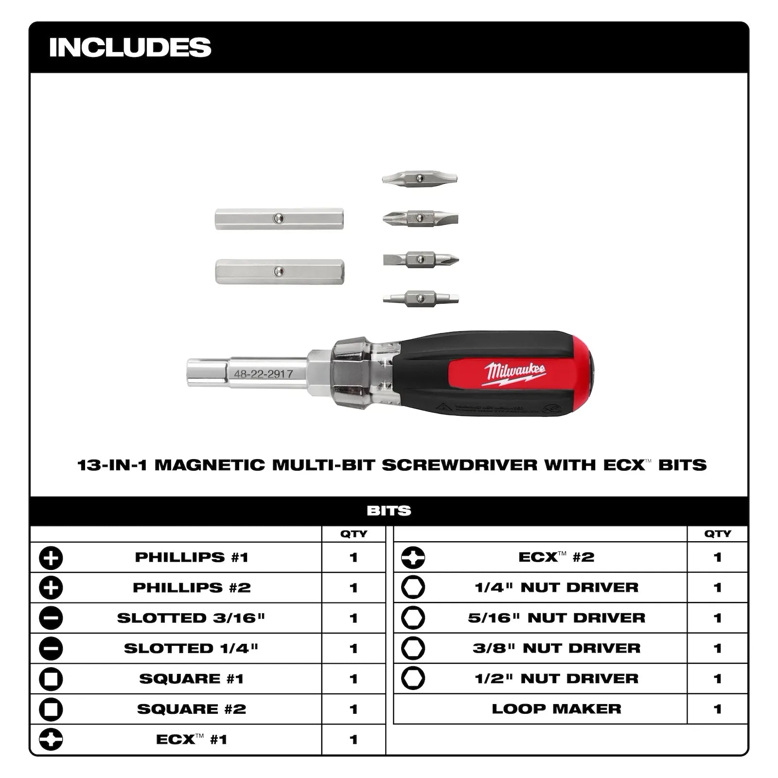 Milwaukee 48-22-2917 13-in-1 Magnetic Multi-Bit Screwdriver (Open Box)