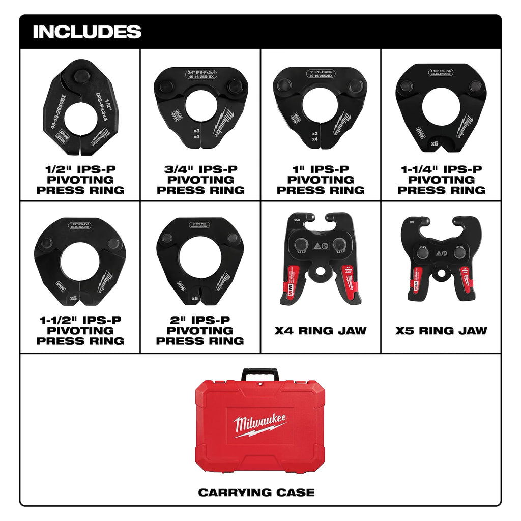 Milwaukee 49-16-2697X 1/2"-2 in" IPS-P Press Ring Kit M18 FORCE LOGIC Press Tool