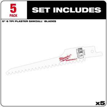 Milwaukee 48-00-5052 5PC SAWZALL 5" 6 TPI Plaster Blades