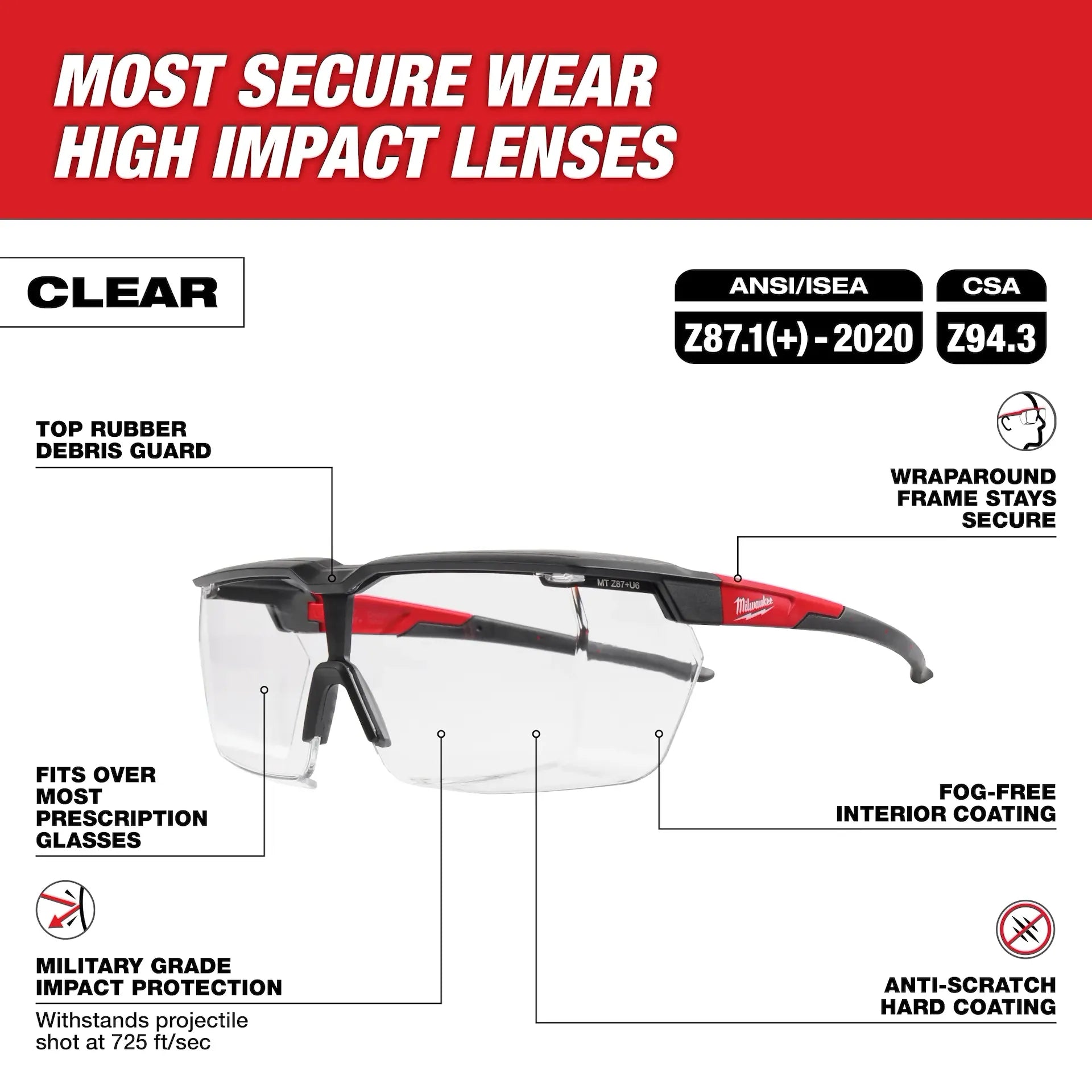 Milwaukee 48-73-2070 Clear Safety Over Glasses