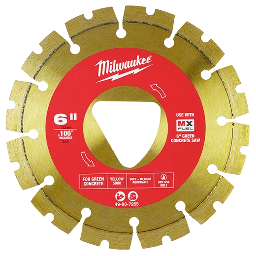 Milwaukee 49-93-7265 Yellow 6” x .100” Diamond Blade for Green Concrete
