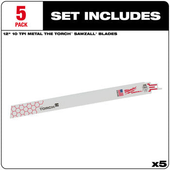 Milwaukee 48-00-5714 5PC 12" 10 TPI The Torch™ SAWZALL® Blades
