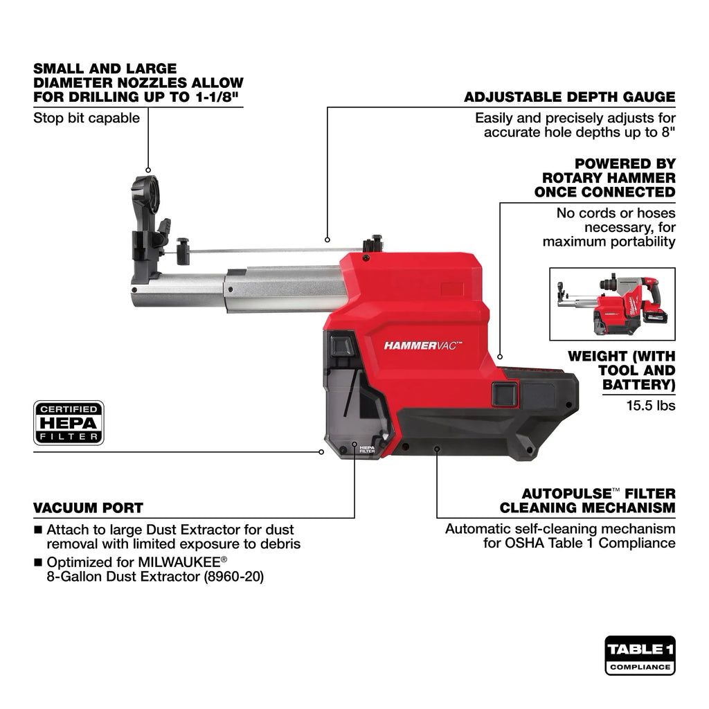 Milwaukee 2915-DE M18 FUEL™ HAMMERVAC™ 1-1/8" Dedicated Dust Extractor