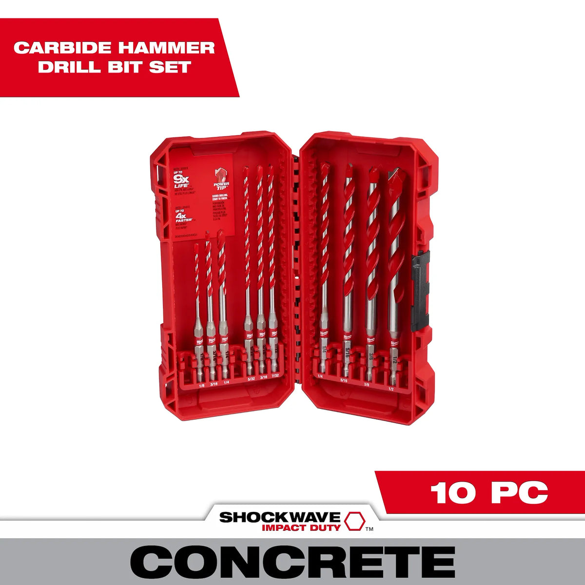 Milwaukee 48-20-9058 10PC SHOCKWAVE Impact Duty Carbide Hammer Drill Bit Set