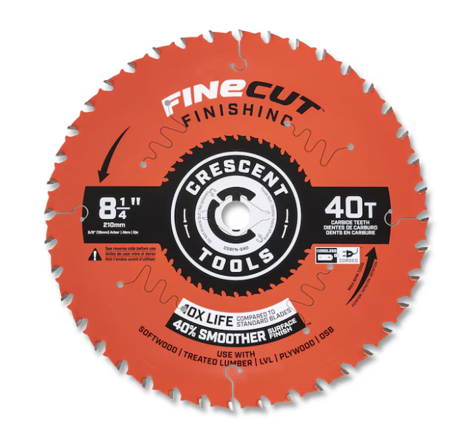 Crescent CSBFN-840 FineCut 8-1/4" 40-tooth finishing saw blade
