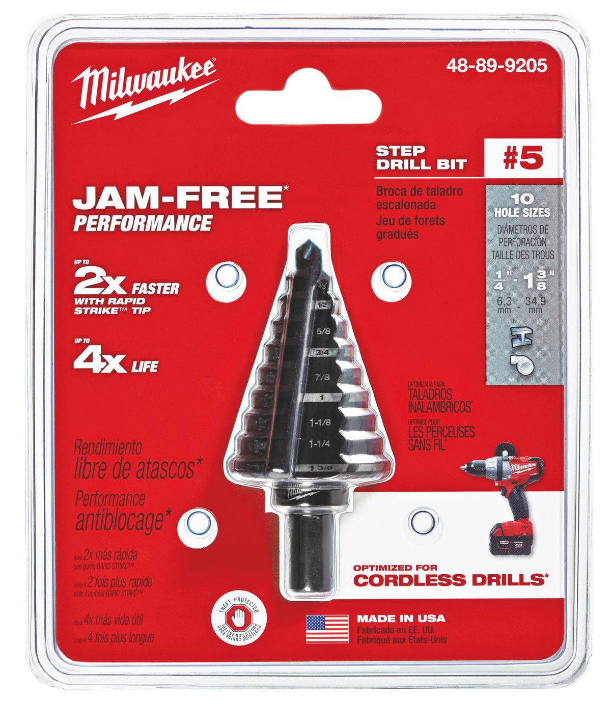 Milwaukee 48-89-9205 1/4 in. - 1-3/8 in. #5 Black Oxide Step Drill Bit
