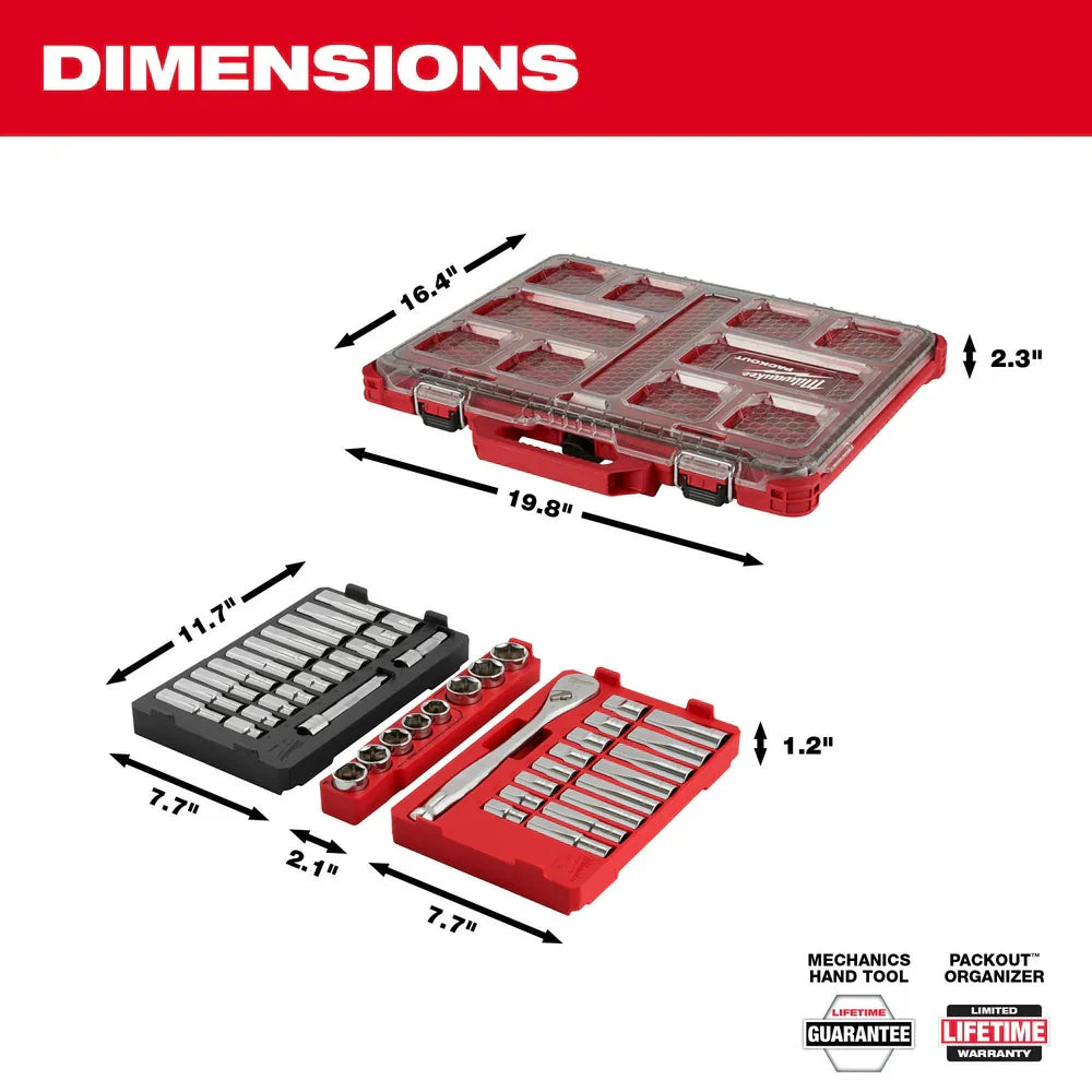Milwaukee 48-22-9487T 47PC 1/2" Drive SAE & Metric Ratchet/Socket PACKOUT Trays