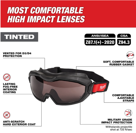 Milwaukee 48-73-2063 Tinted Dual Coat Len's Vented Goggles