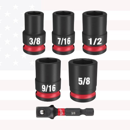 Milwaukee 49-66-7035 SHOCKWAVE 3/8"Drive SAE Standard 6Pt Impact Socket Set 6PC