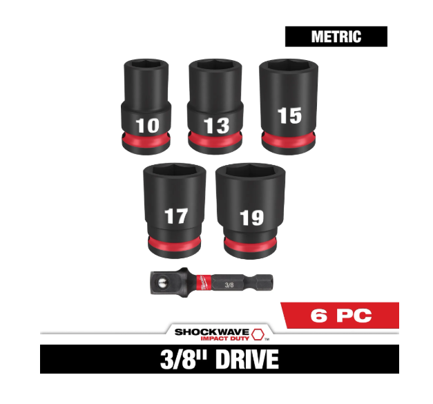 Milwaukee 49-66-7036 SHOCKWAVE 3/8"Drive M&S 6 Point Impact Socket Set 6PC