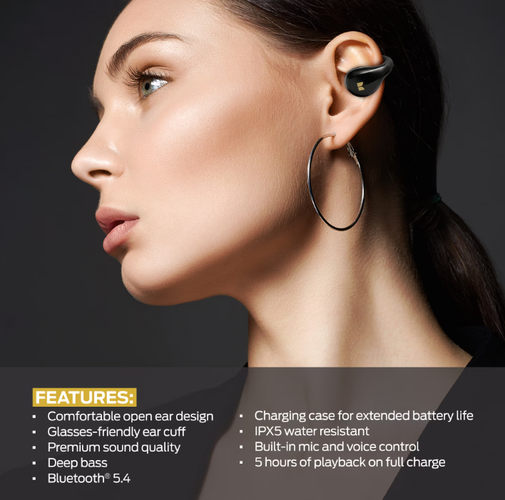 Monster MBO1-1101-BLK Open Ear Wireless Earbuds | Bluetooth 5.4 Clip-On