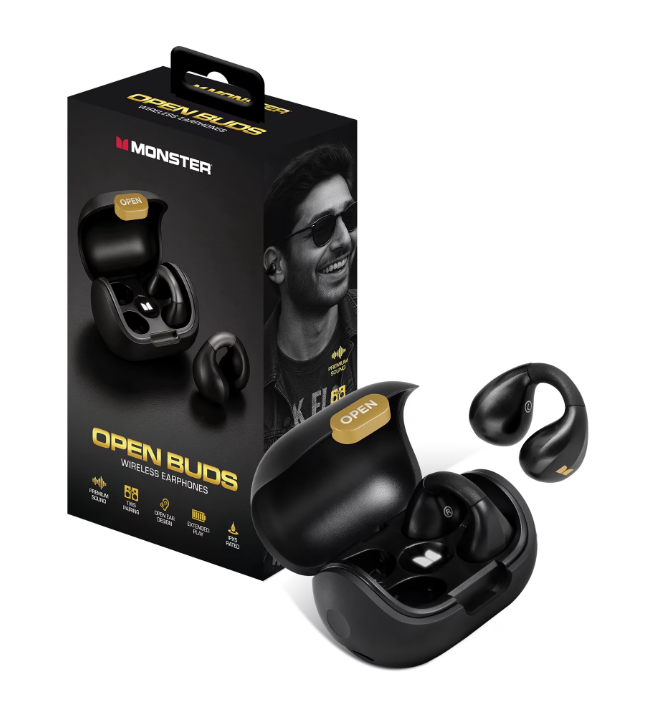 Monster MBO1-1101-BLK Open Ear Wireless Earbuds | Bluetooth 5.4 Clip-On