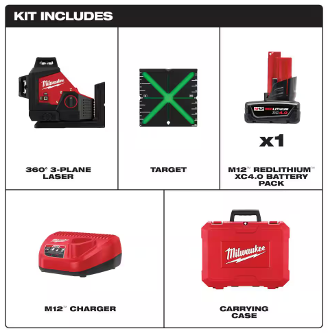 Milwaukee 3632-21 M12™ Green 360° 3-Plane Laser Kit