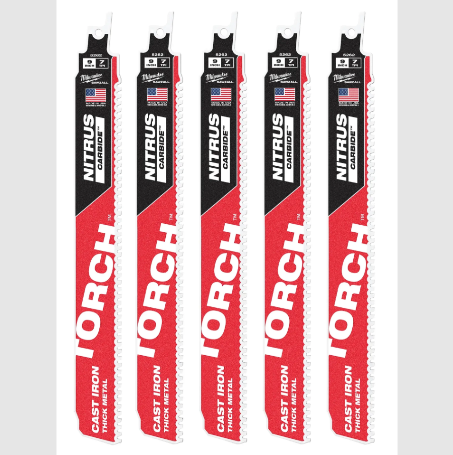 Milwaukee 48-00-5562 5PC 9" 8TPI TORCH with SAWZALL Cast Iron Blade